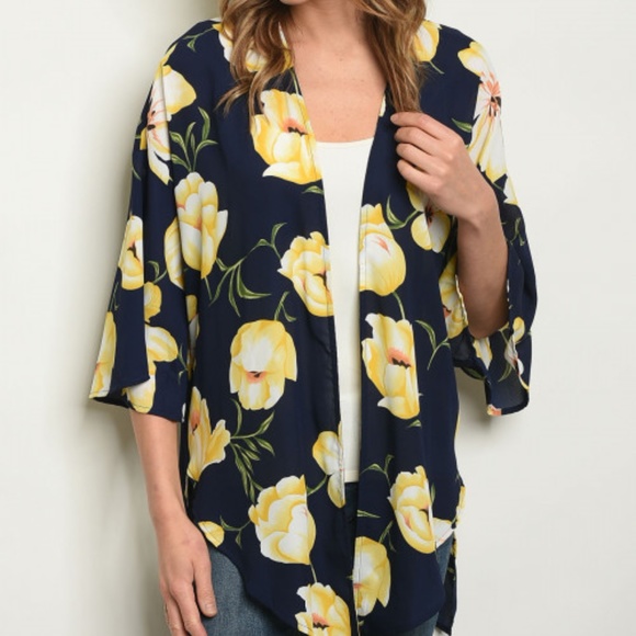 NAVY FLORAL CARDIGAN - Picture 1 of 3